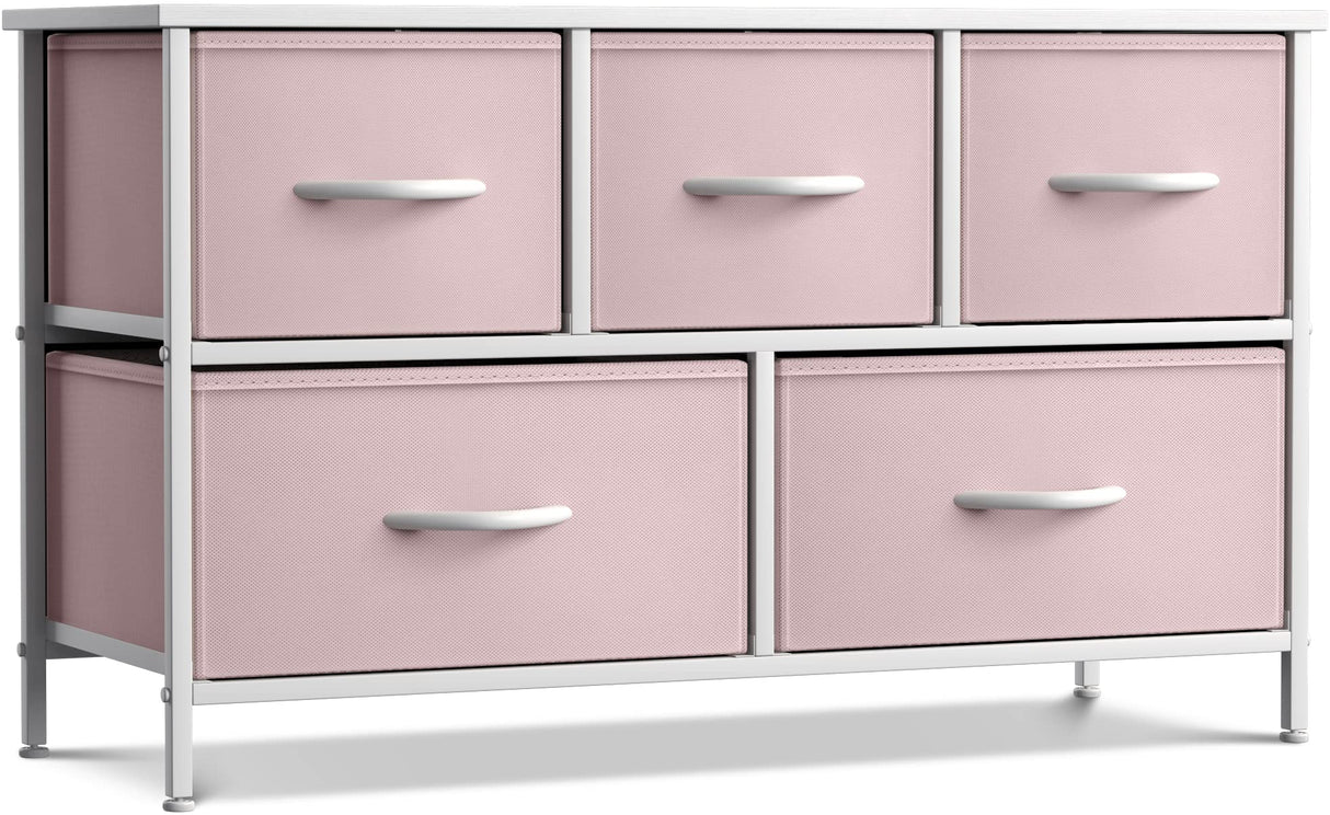 Kids Dresser with 5 Drawers - Storage Chest Organizer Unit with Steel Frame, Wood Top,