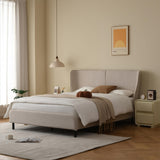 Queen Upholstered Platform Bed with Wingback Rounded Headboard, Solid Wood