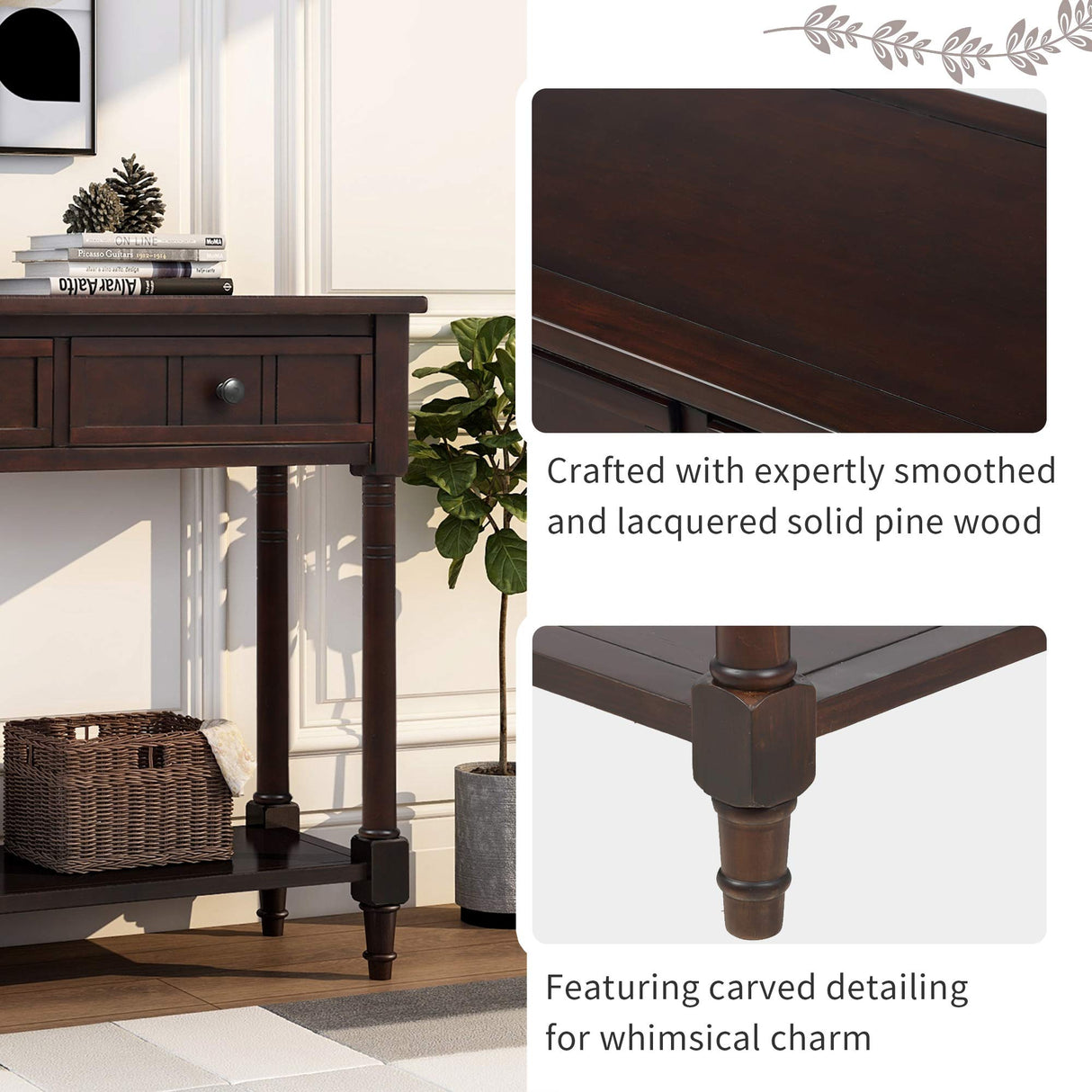 Wood Console Sofa Table with Drawer and Bottom Shelf, WeYoung Daisy Series Entryway