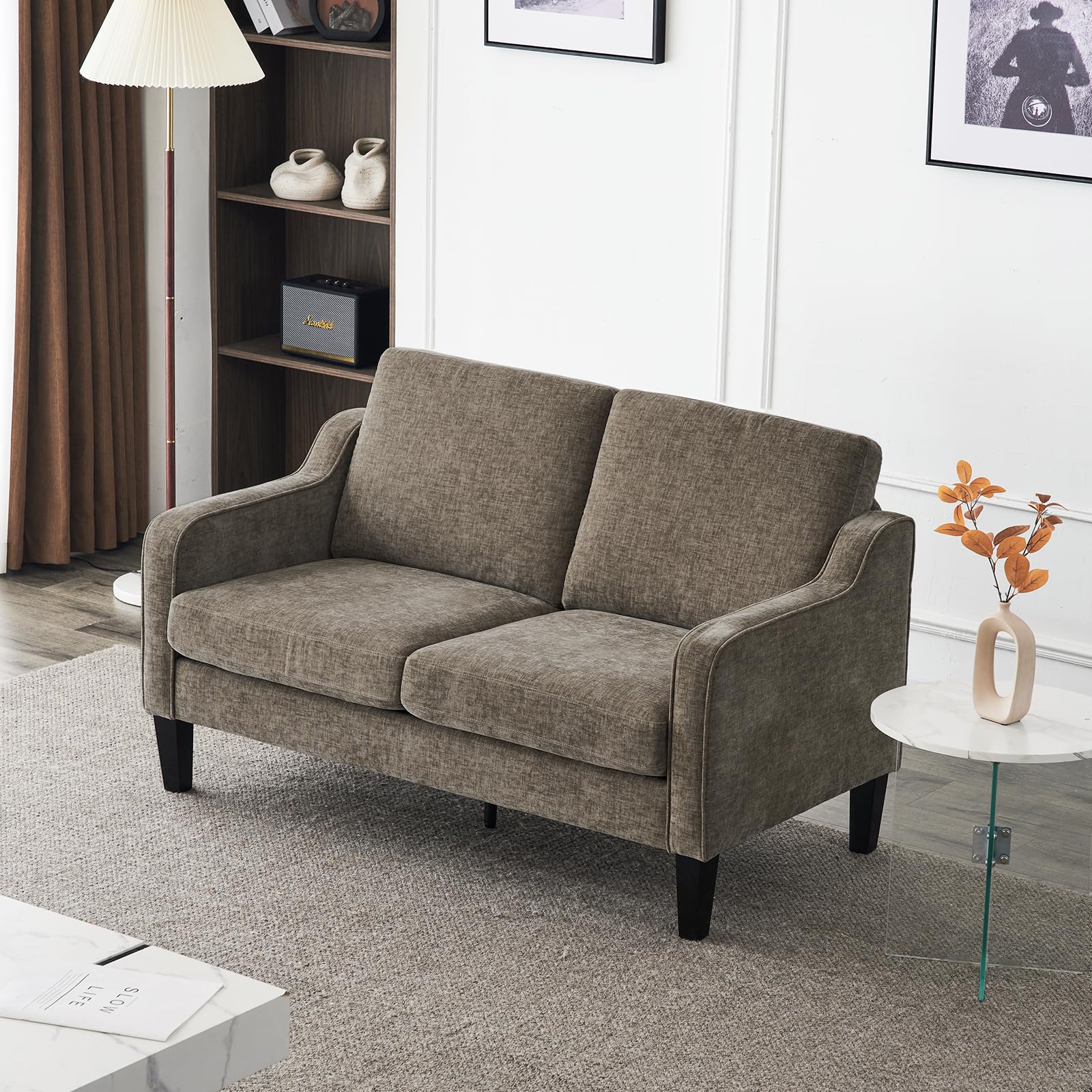 53" Love Seat Couches, 2 Seater Loveseat Mid Century Modern Sofa Couch Soft Chenille