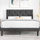 Full Size Platform Bed Frame with Fabric Headboard, Strong Wooden Slats, Non-Slip