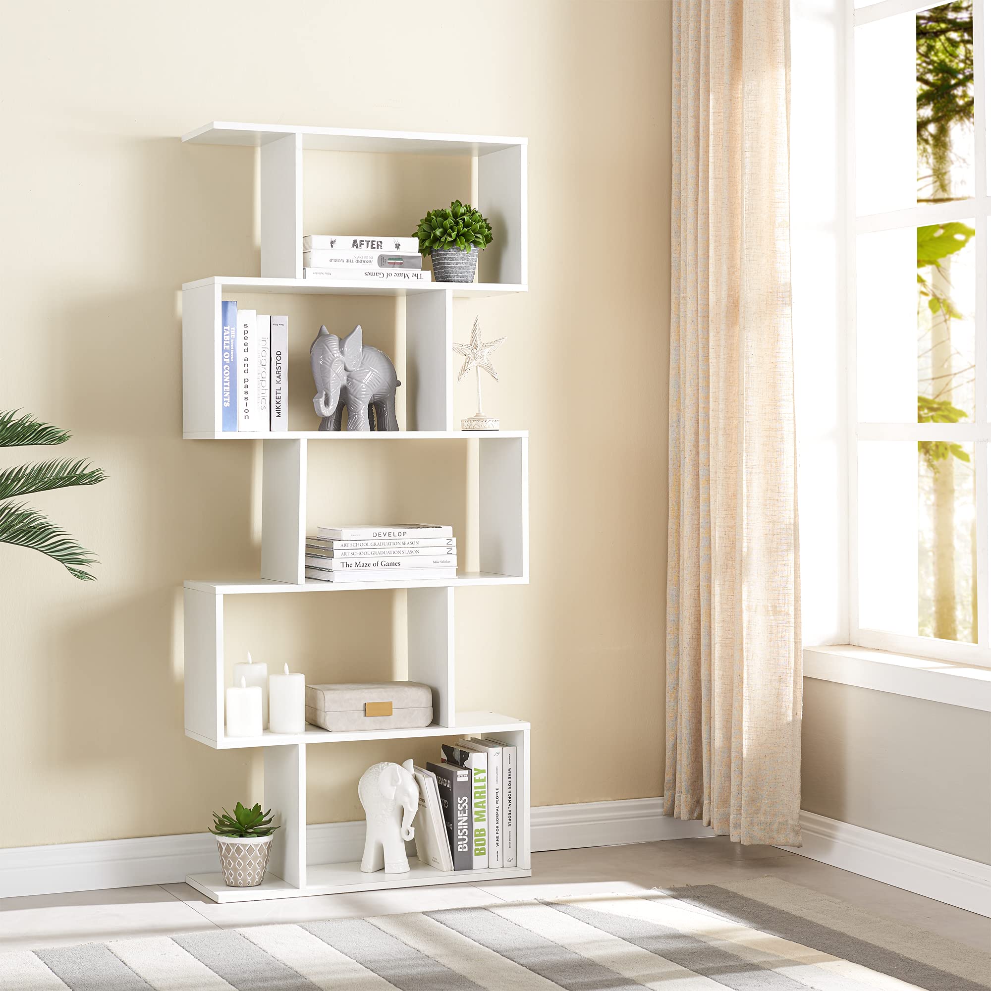 Cozy Castle Set of 2 Geometric Bookcase, S-Shaped Modern Bookshelf, Room Divider
