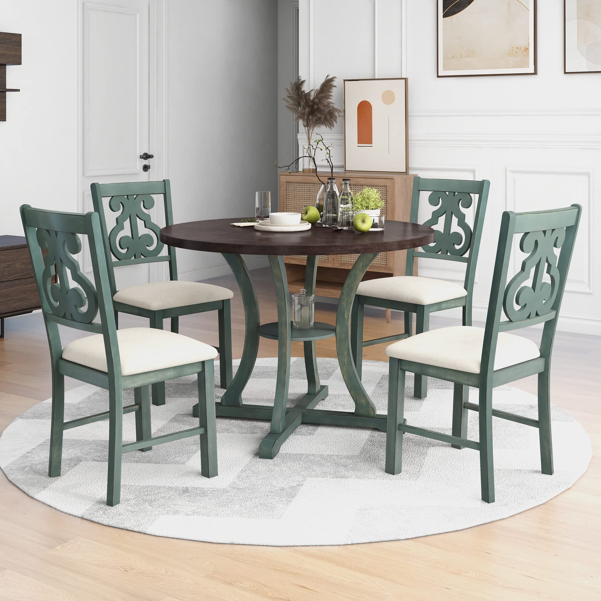 5-Piece Round Dining Table Set with Retro Chairs