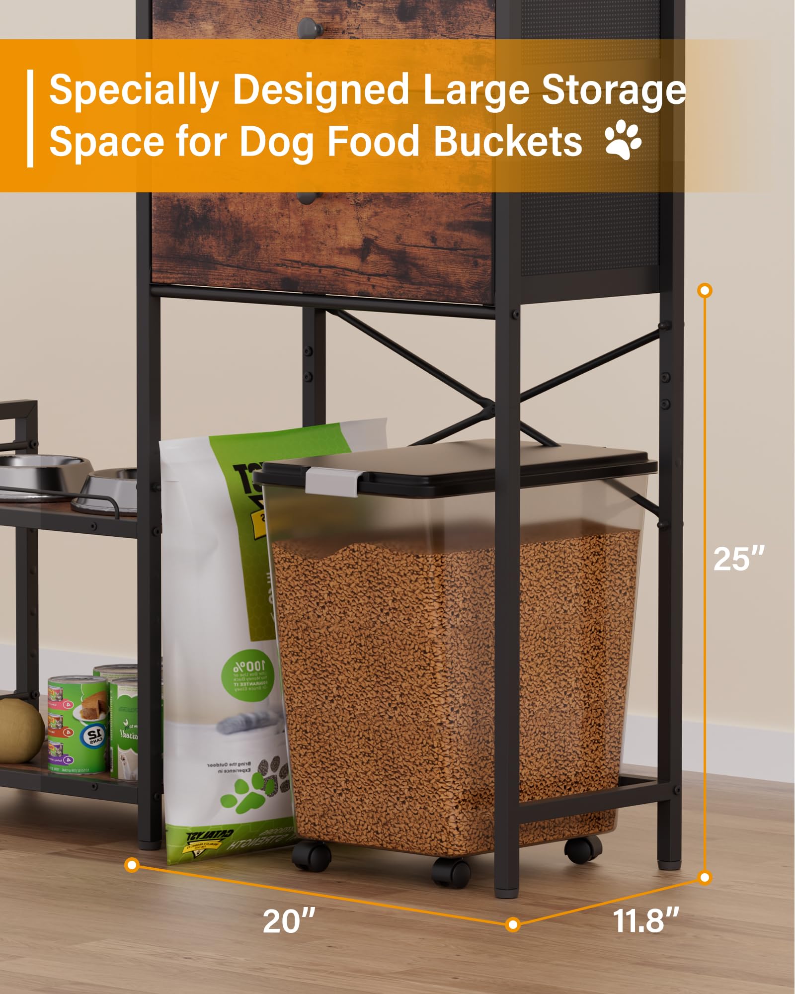8-Height Adjustable Elevated Dog Bowl Stand with Storage Cabinet