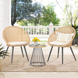 3 Piece Outdoor Bistro Set, Patio Wicker Chairs Set with Coffee Table