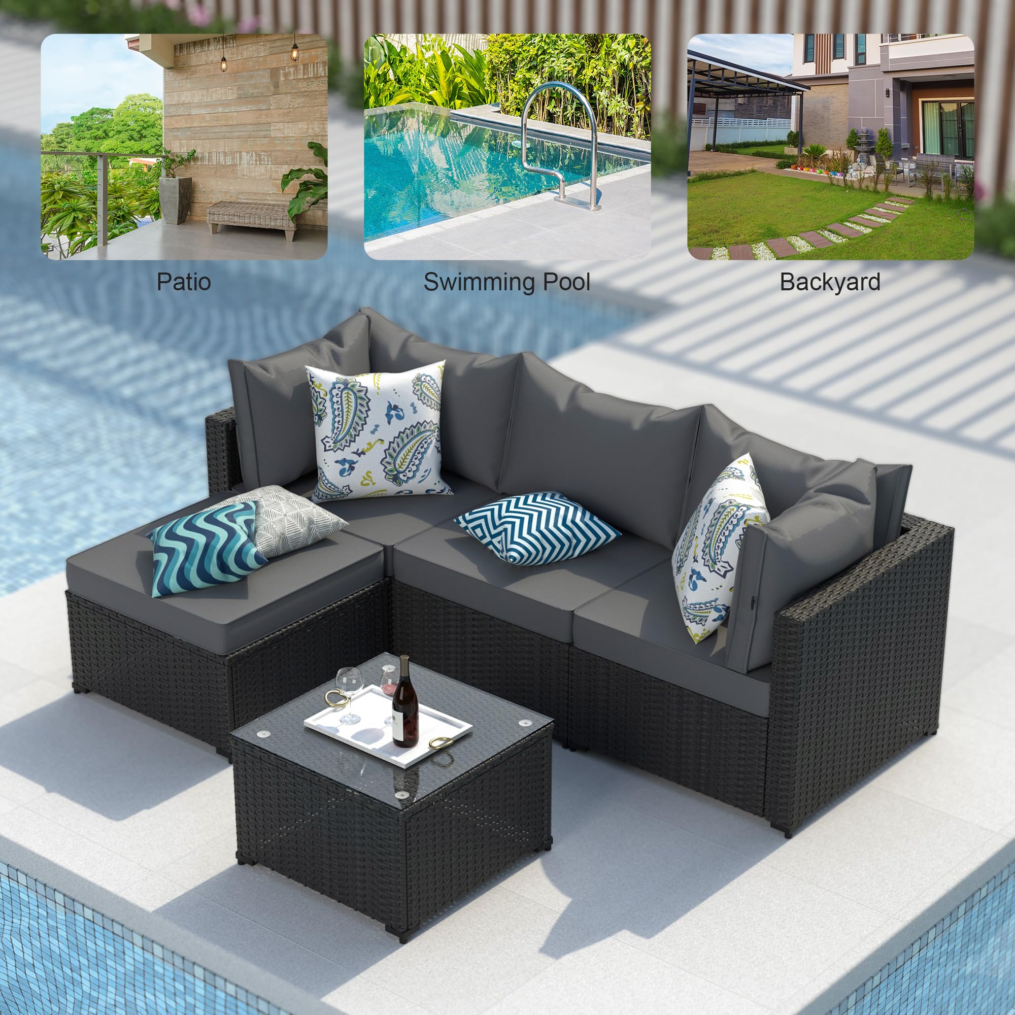 Patio Furniture Set Outdoor Sectional Sofa with Ottoman Wicker Couch Rattan Modular