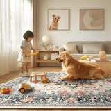 8x10 Area Rugs 8x10, Washable Rug, Non-Slip, Rugs for Living Room, Kitchen Rugs, Rugs for Bedroom Entryway Rug, Vintage Rugs Boho Floral Medallion, Low Pile, Soft, Beige Dark Blue Navy Red