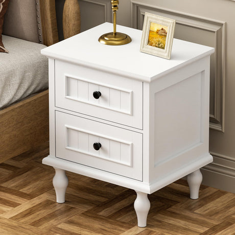 Nightstand, Antique Style End Table with 2 Drawers, Taller Nightstand for Bedroom