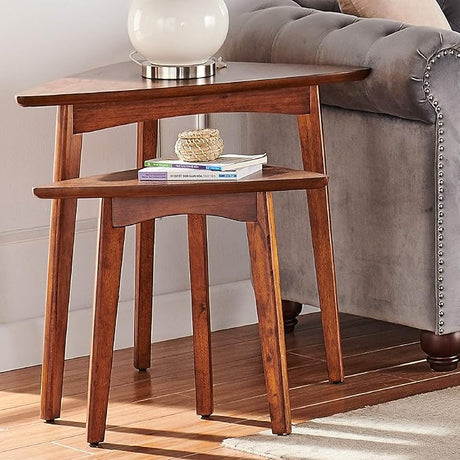 End Tables, Set of 2, Mid-Century Modern Triangular Design, Space-Saving Accent Side