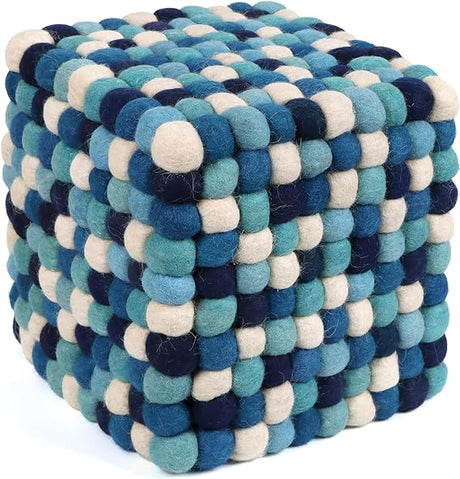 12 Inches Multi Colored Cube Felt Ball Ottoman Pouf for Living Room