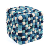 Multi Colored Cube Felt Ball Ottoman Pouf 15 Inches for Living Room, Bedroom