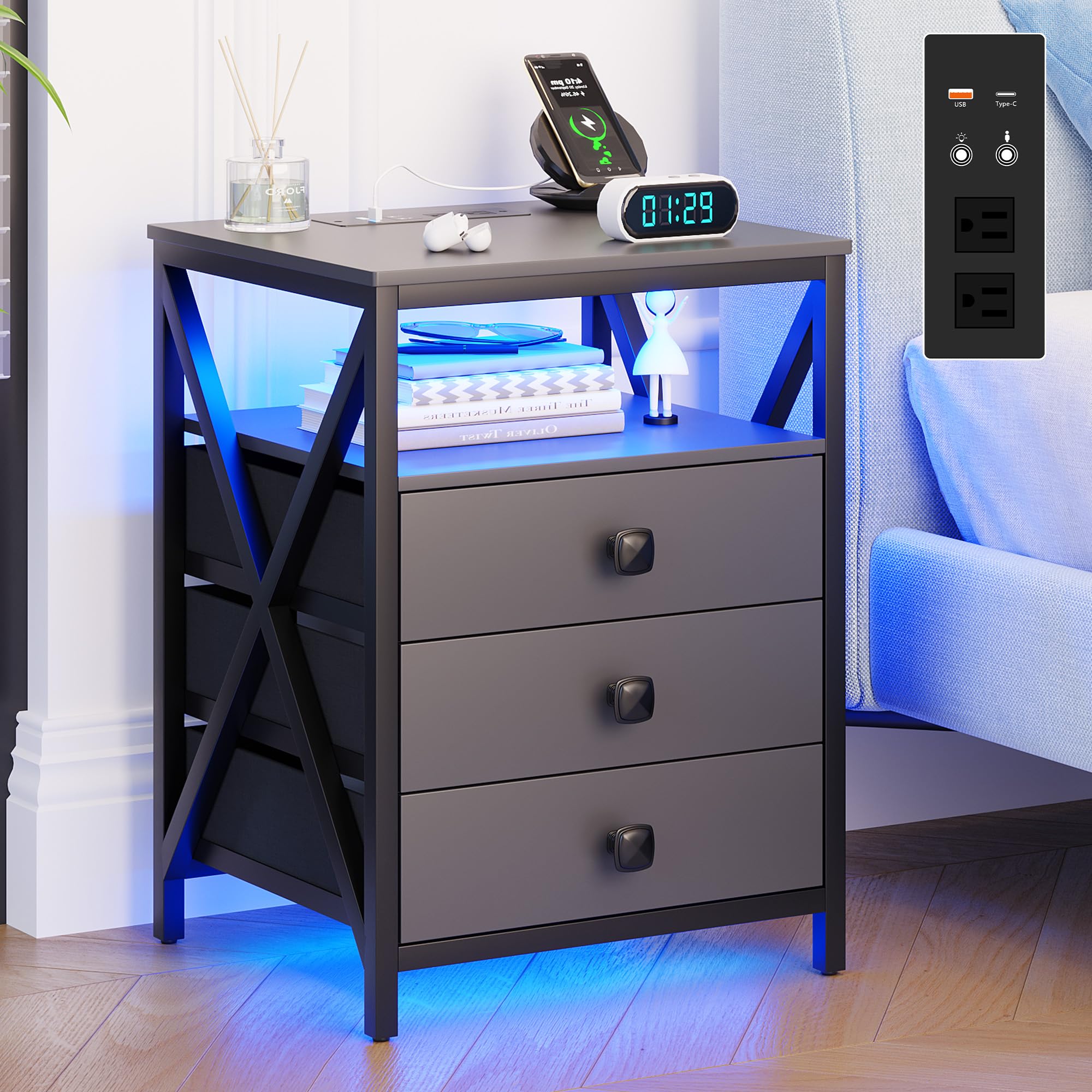 Night Stand Modern Side Table Bedroom Night Stand End Table with Drawer Mid Century