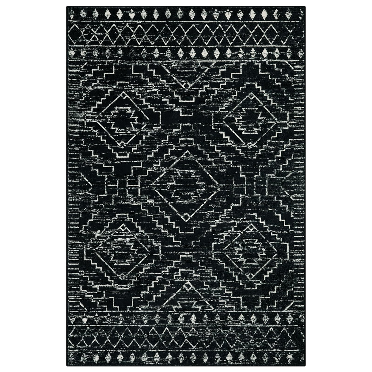 Moroccan Washable Rug 4x6, Black Boho Living Room Area Rug, Non-Slip Farmhouse Bedroom Carpet Dorm Room