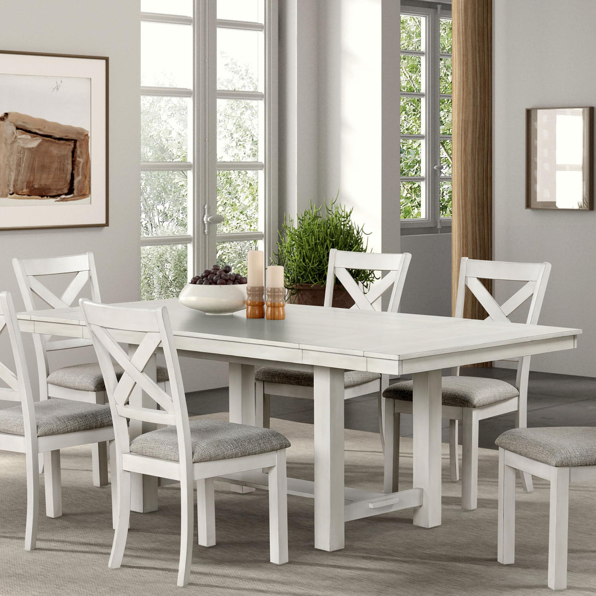 Chalen Farmhouse Wood 84-inch Rectangular Dining Table with Extendable Side Leaf