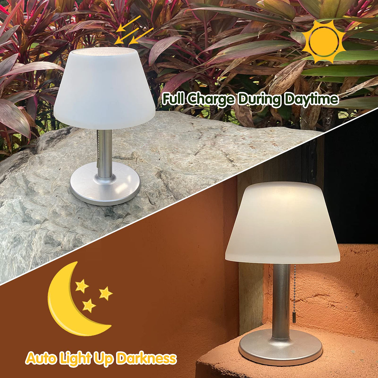 LED Solar Table Lamp Outdoor Waterproof-3 Way Dimmable Outside Patio Table lamp,