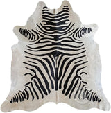 100% Genuine Zebra Print Black on Off White Cowhide Rug - Modern Style Animal