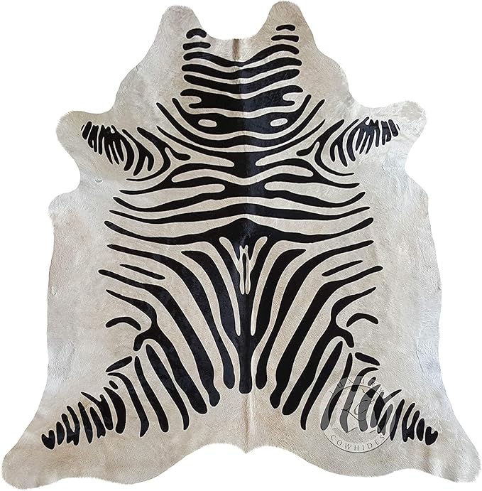 100% Genuine Zebra Print Black on Off White Cowhide Rug - Modern Style Animal