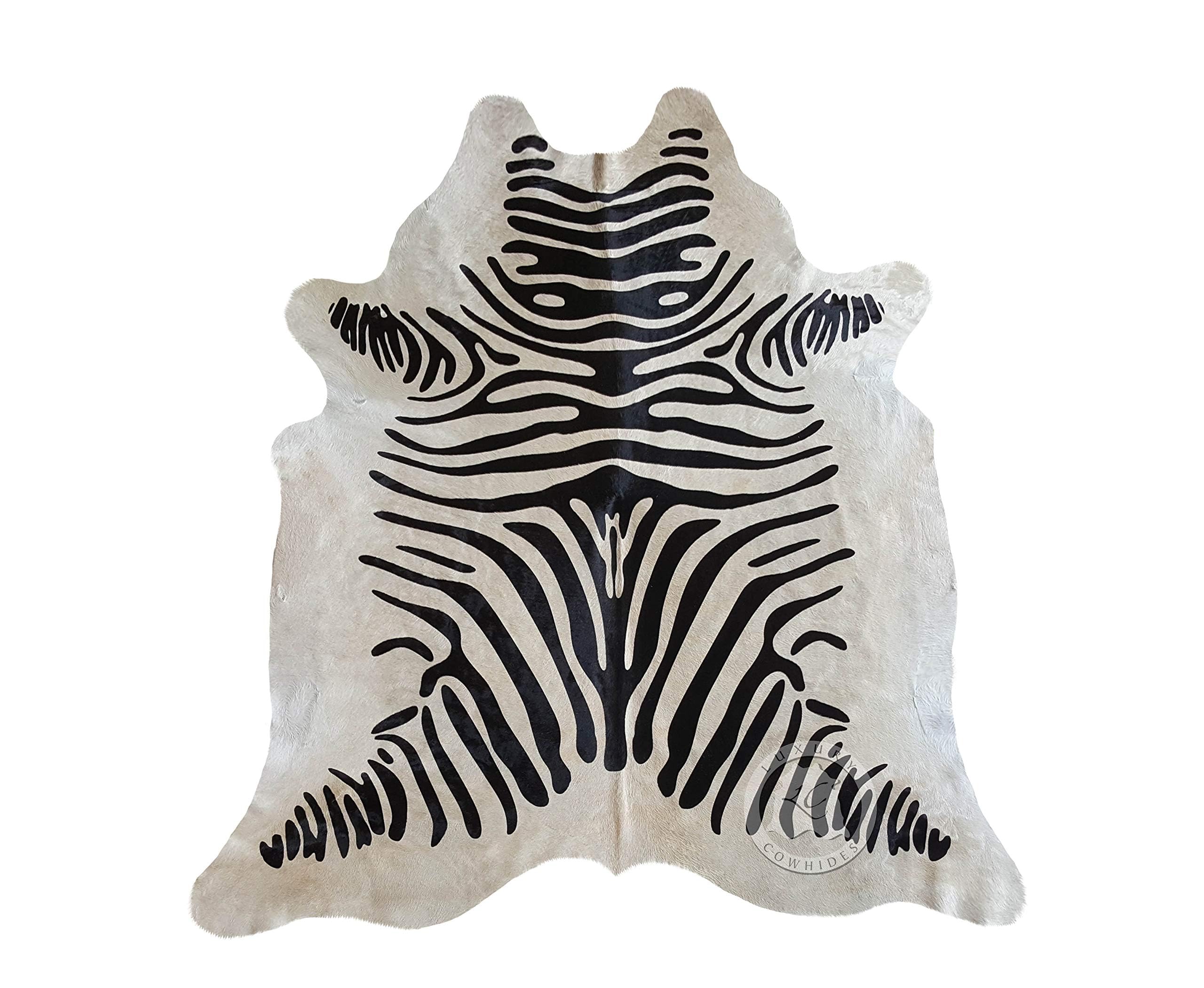 100% Genuine Zebra Print Black on Off White Cowhide Rug - Modern Style Animal