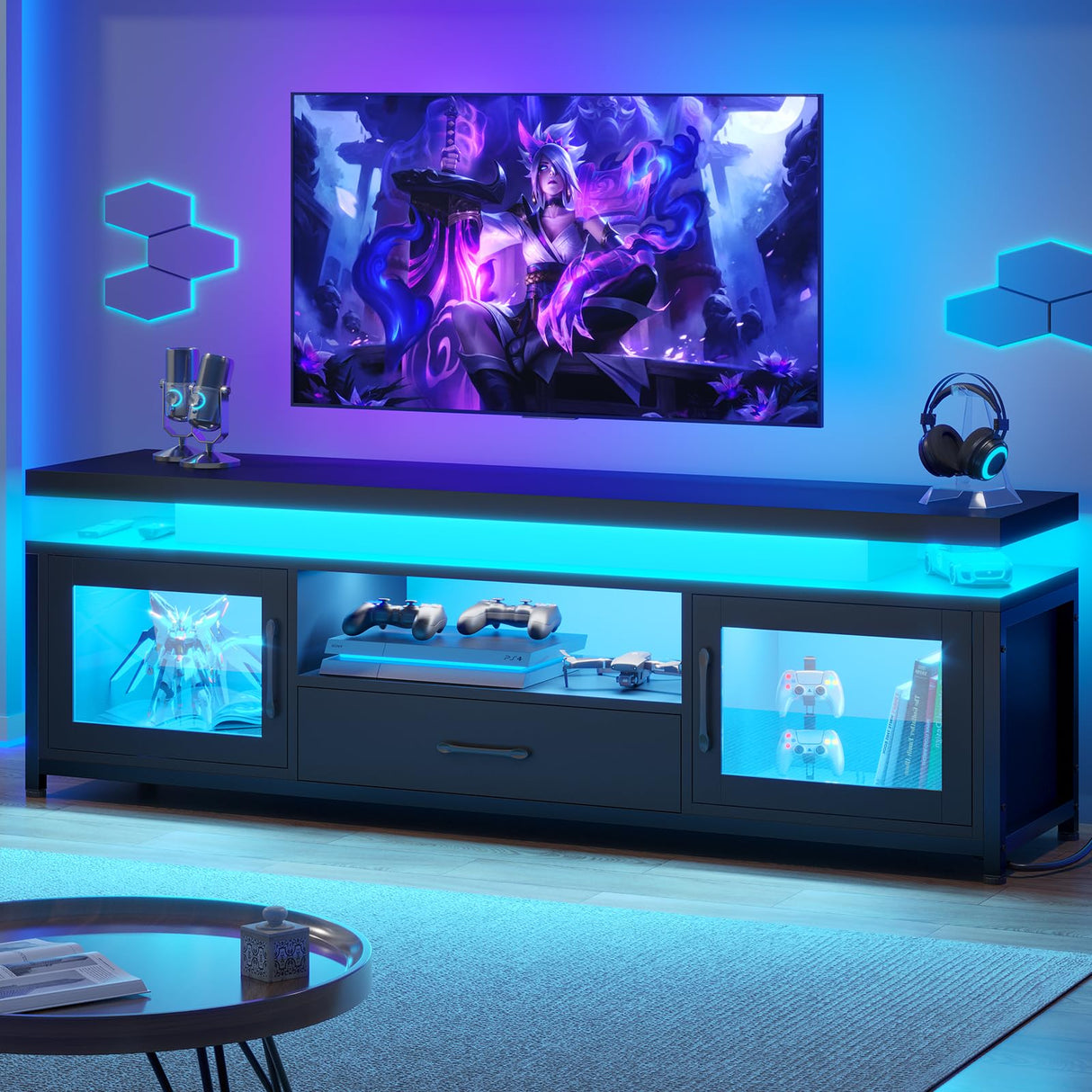 LED TV Stand with Power Outlets for 55/60/65 Inch TV, Gaming Entertainment Center