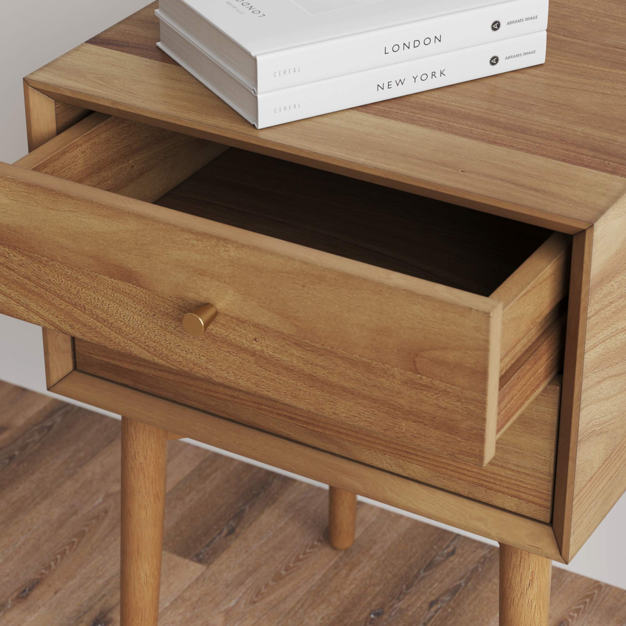 32704 Harper Mid-Century Oak Wood Nightstand with 2-Drawers, Small Side End Table