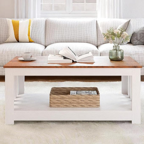 Wooden One Style Fits All Coffee Table - White Coffee Table, 2-Tier Rectangular Console