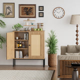 Rattan Storage Cabinet with Doors, Modern Sideboard Buffet Cabinet