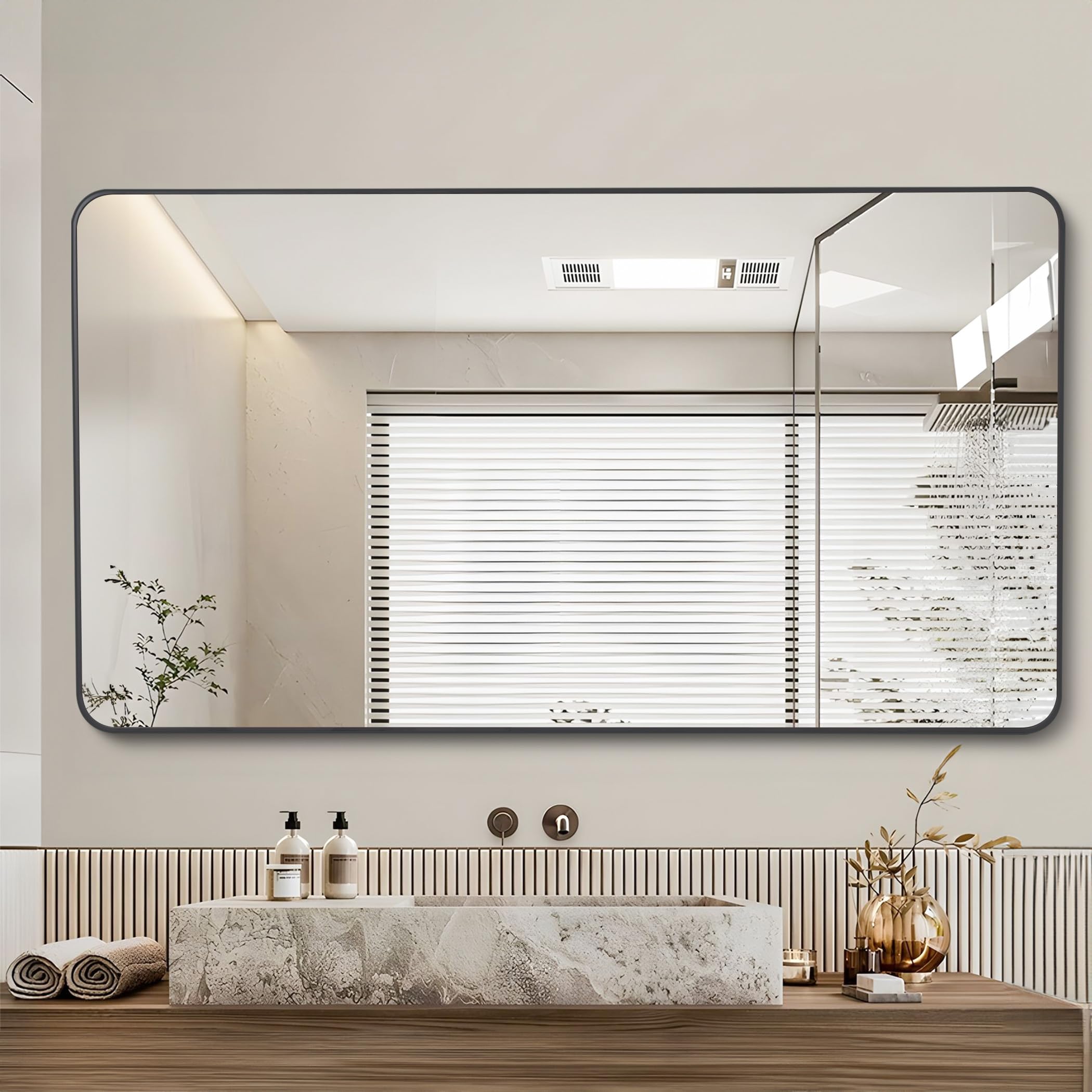 Bathroom Mirror, Matte Black Wall Mirror with Metal Frame