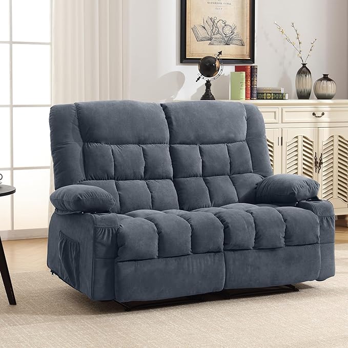 Reclining Loveseat with Cup Holders for Living Room 2 Seat Manual Loveseat Recliner