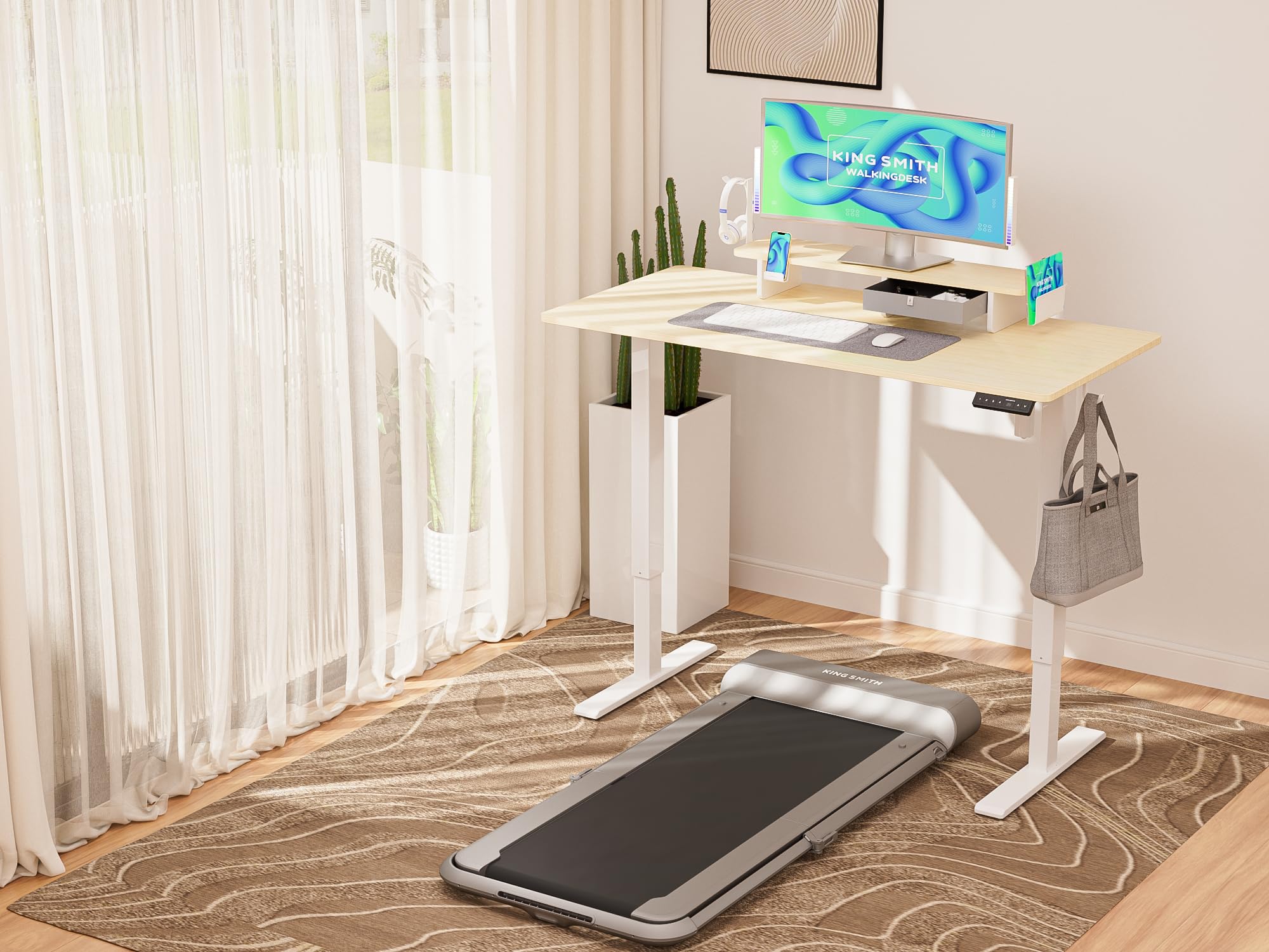 Electric Standing Desk with Drawer and Monitor Stand, Height Adjustable