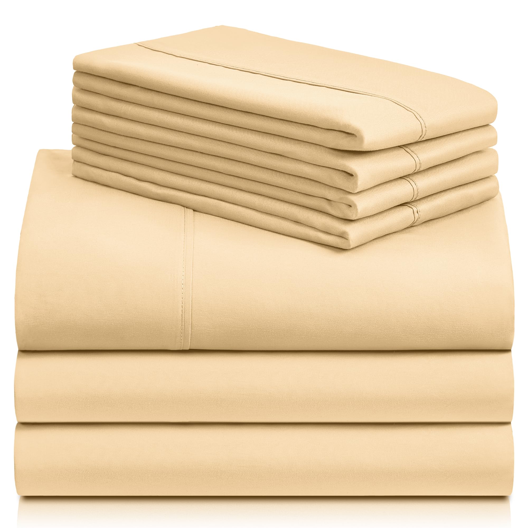 7 PC Split King Sheet Set, Breathable Luxury Bed Sheets