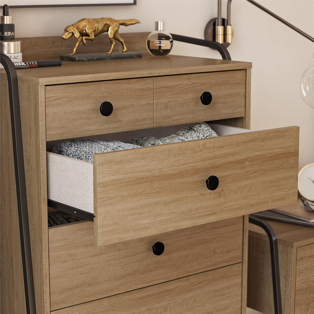 Novogratz Bushwick Tall 5 Drawer Dresser, Natural