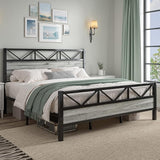 Industrial 51.2" Tall Headboard, King Platform Bed Frame with Heavy Duty Metal
