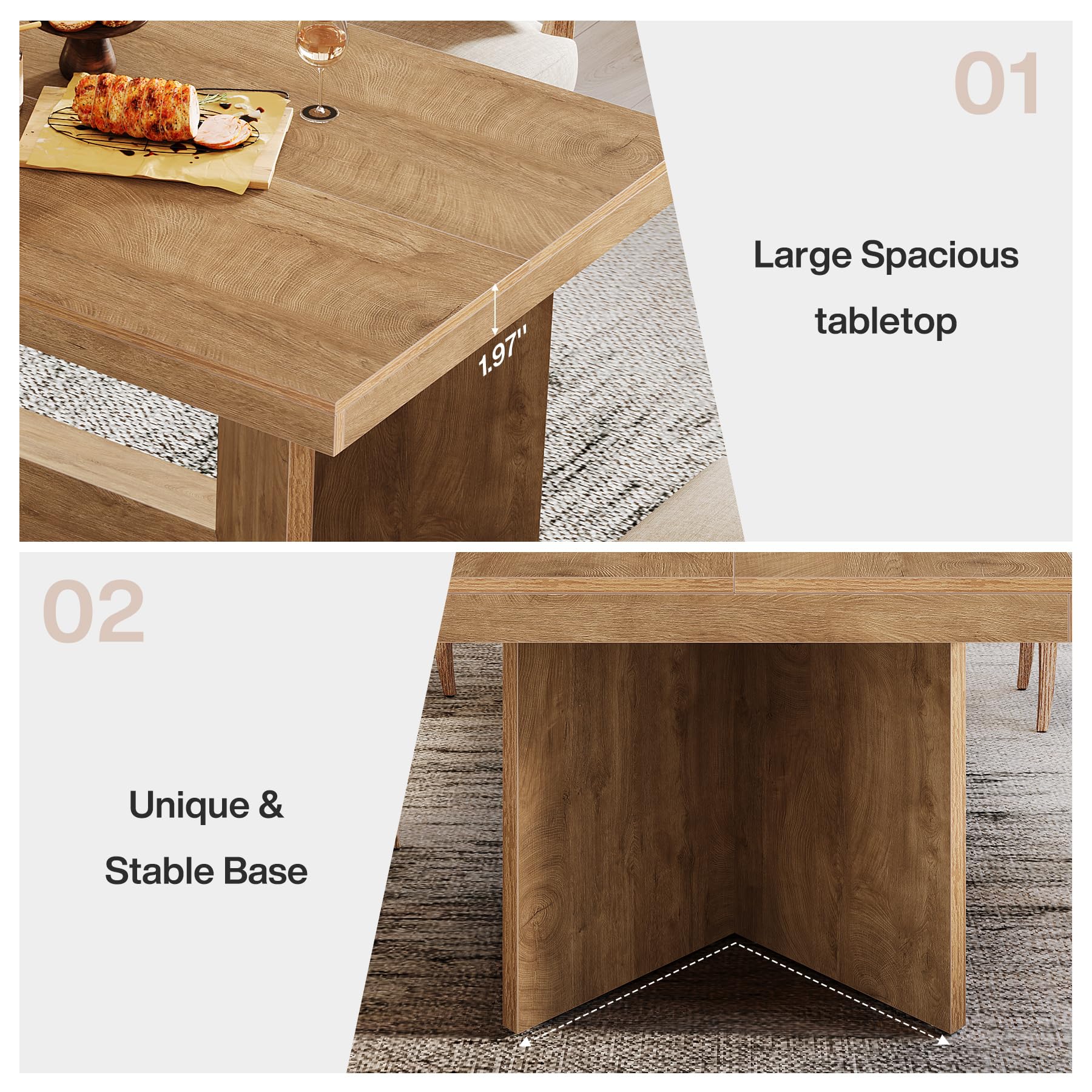 63-Inch Farmhouse Dining Table for 4-6 People