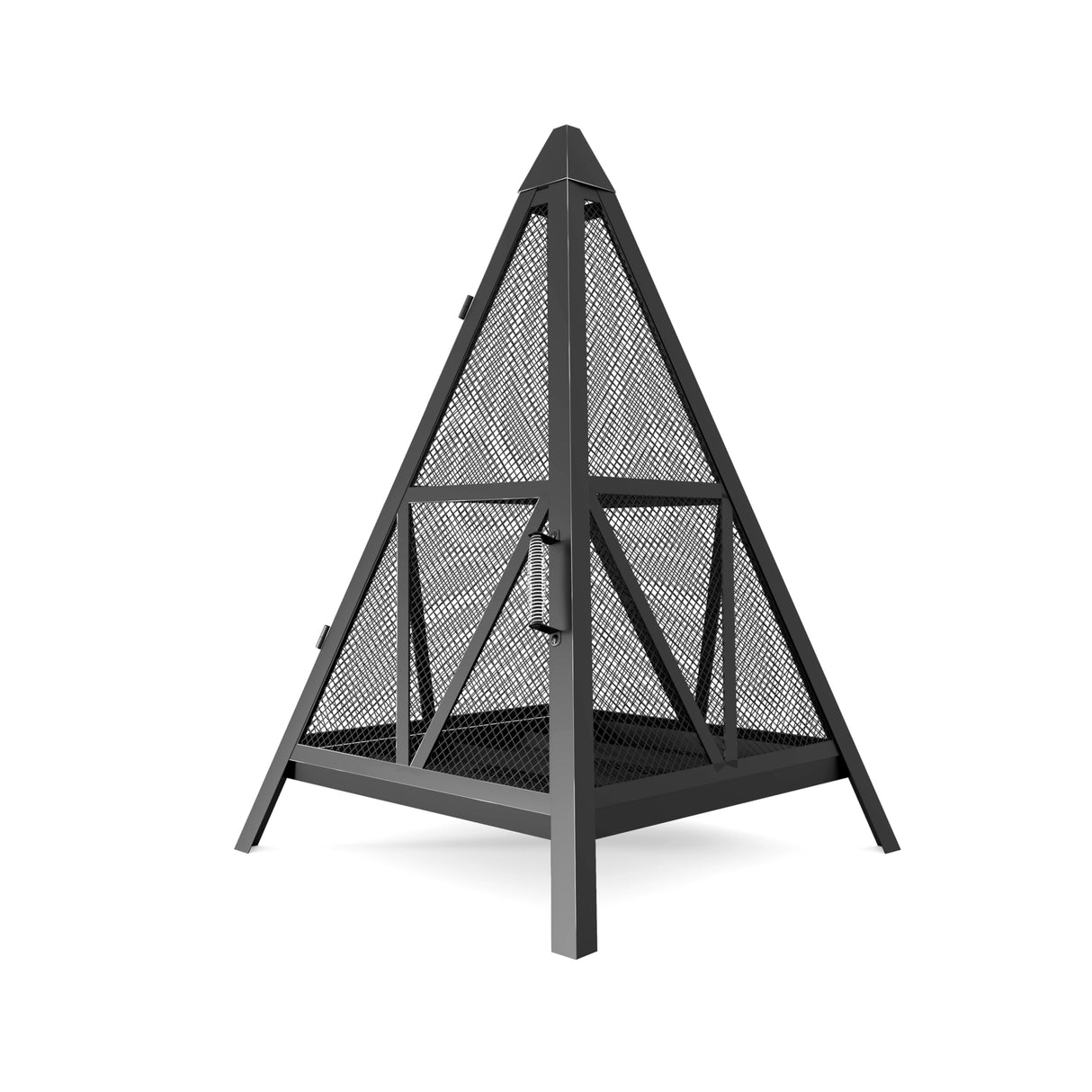 Pyramid Shape Heavy-Duty Steel Mesh Outdoor Fire Pit Includes Poker High-Temperature