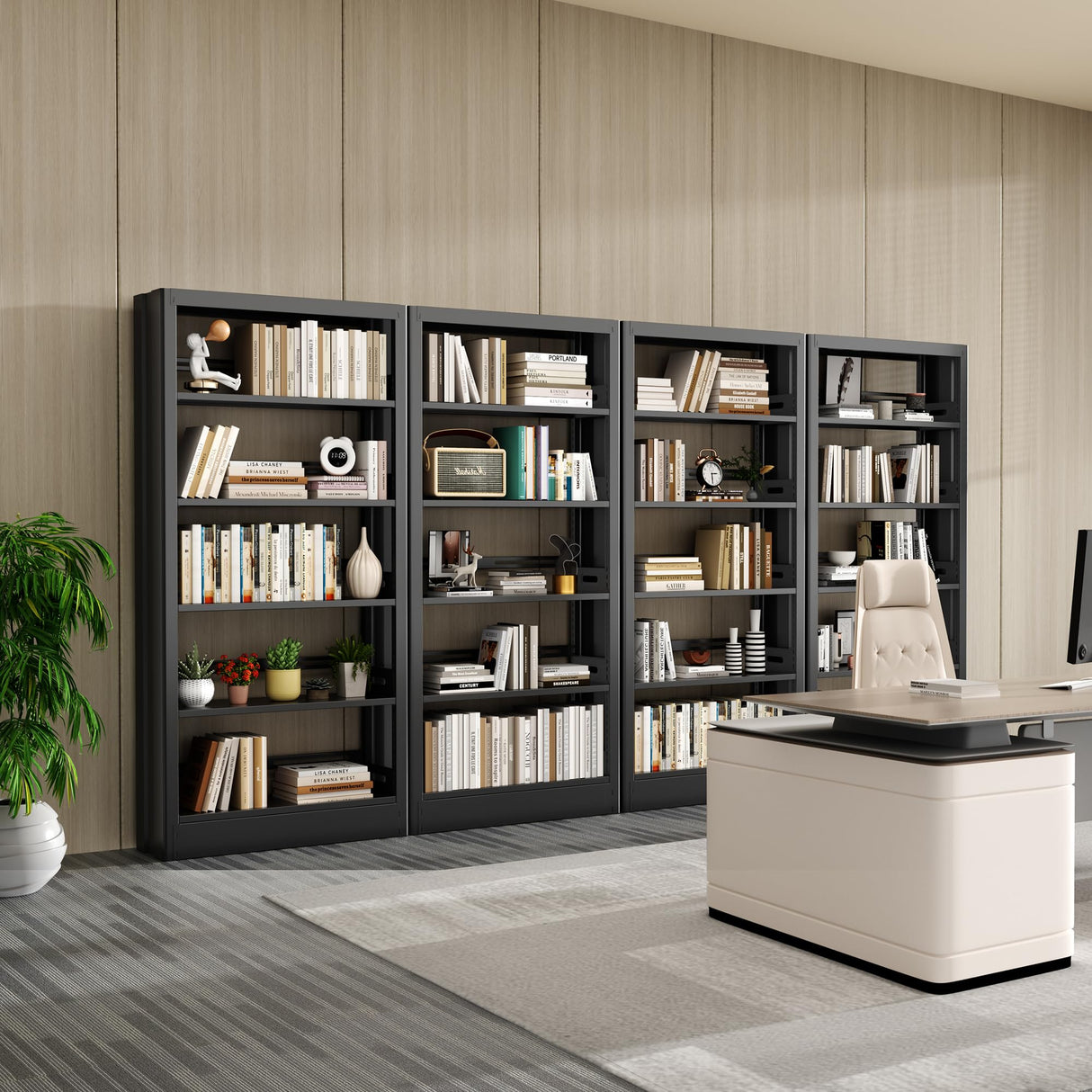 5-Tier Bookcase with Adjustable Storage Shelves, Metal Bookshelf