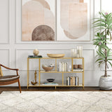 52" Wide Rectangular Console Table with Glass Shelves in Brass, Entryway Table,