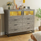 6 Drawer Dresser with 2 Doors, Dresser for Bedroom with LED Lights