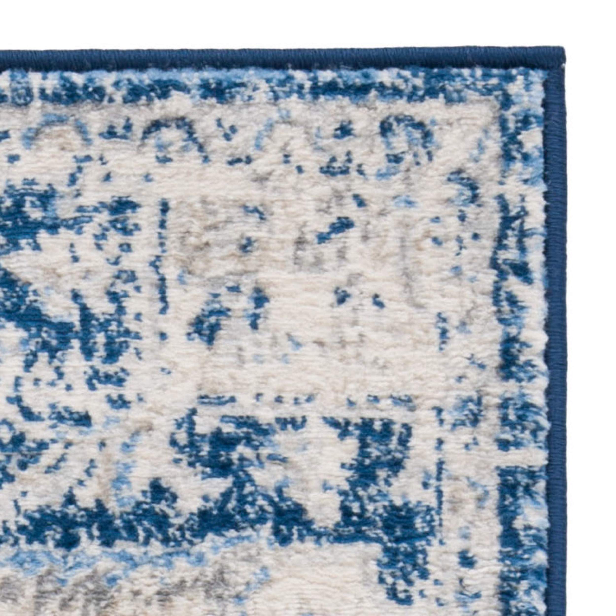 Brentwood Medallion Area Rug 9' x 12' - Ivory & Navy Distressed Design