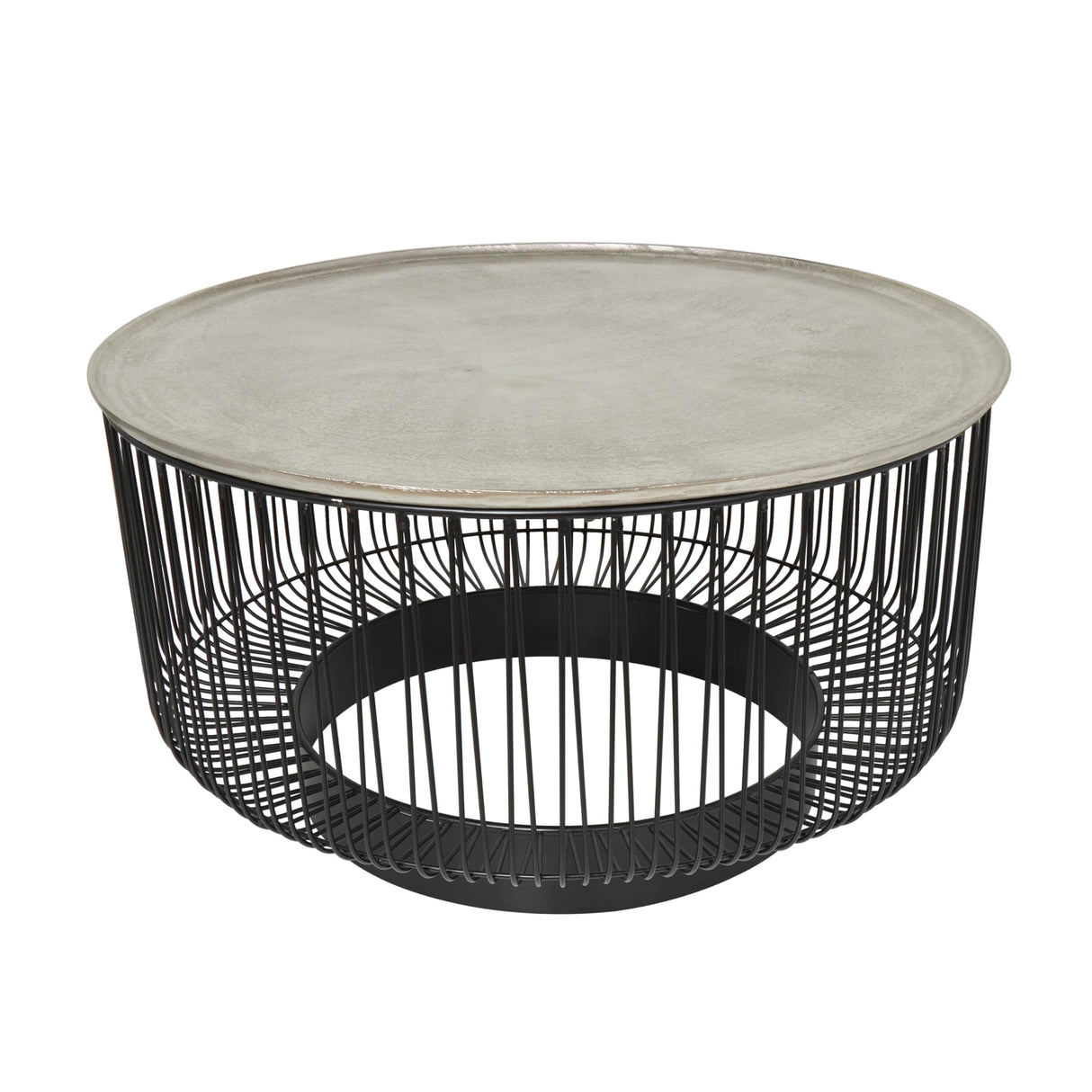 Deco 79 Aluminum Metal Geometric Open Frame Wire Coffee Table with Silver Aluminum Top, 30" x 30" x 17", Black