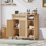 Irontar Bathroom Cabinet with Rattan Doors, Bathroom Floor Cabinet with Open Storage & Adjustable Shelf, Coffee Bar with Drawer, Storage Cabinet for Living Room, Entryway, Natural CWG001M