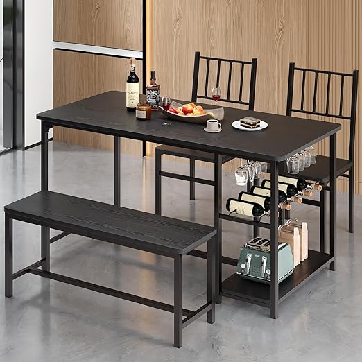 4-Piece Dining Set with Wine Rack Storage