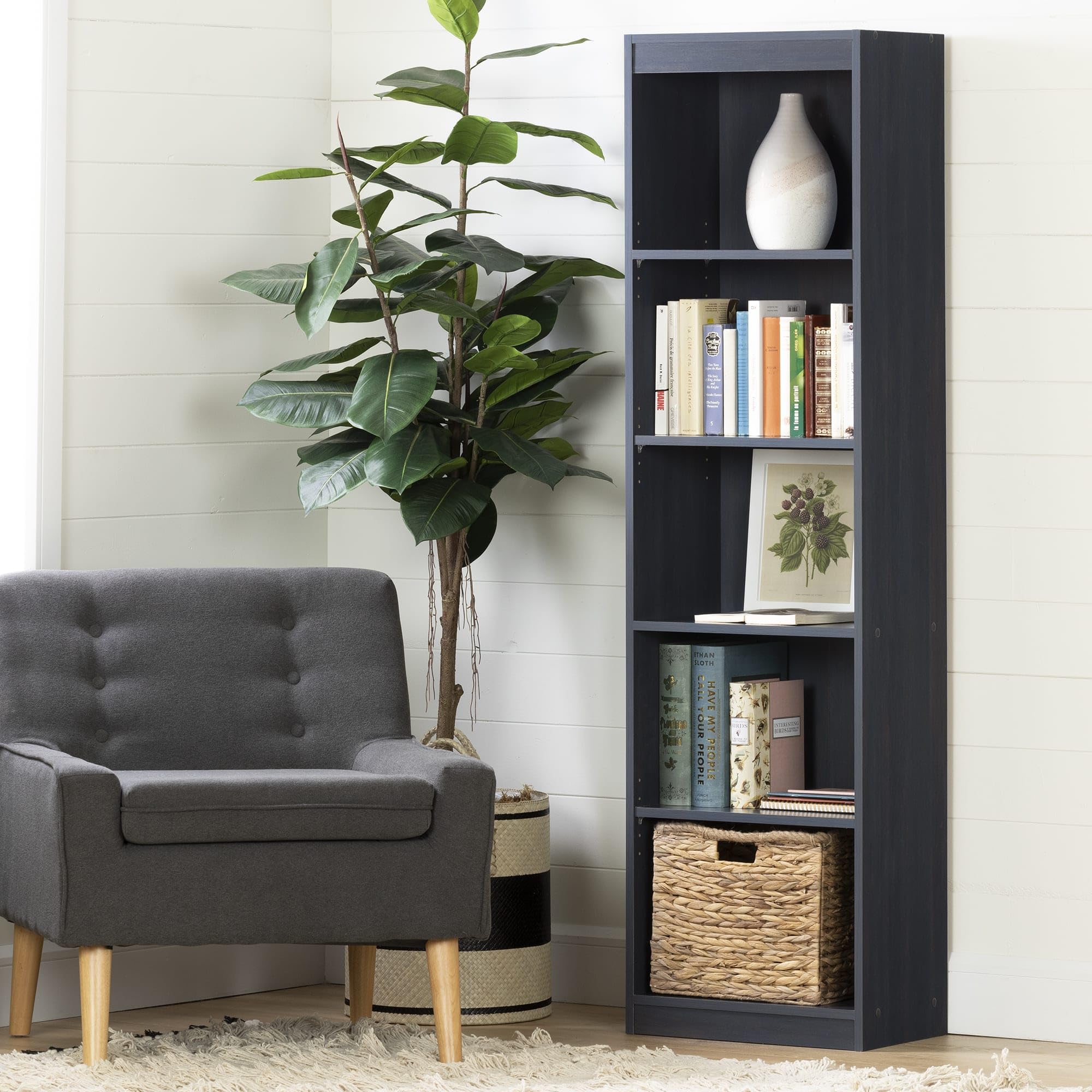 Axess 5-Shelf Narrow Bookcase, Blueberry