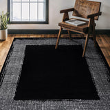 Black Area Rug 5x7 Easy-Cleaning Non-Shedding Bordered for Living Room Bedroom Dining Room Black/Cream Indoor