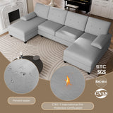 Walsunny Sectional Couches for Living Room, Convertible U-Shaped Sofa Couch with Double Chaise, 4 Seat Sofa Set Modular Sofa Couch for Apartment, Light Grey