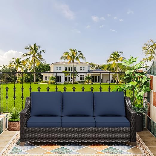 77'' Patio Sofa, All Weather Outdoor Rattan Wicker 3-Seat Sofa