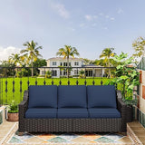 77'' Patio Sofa, All Weather Outdoor Rattan Wicker 3-Seat Sofa