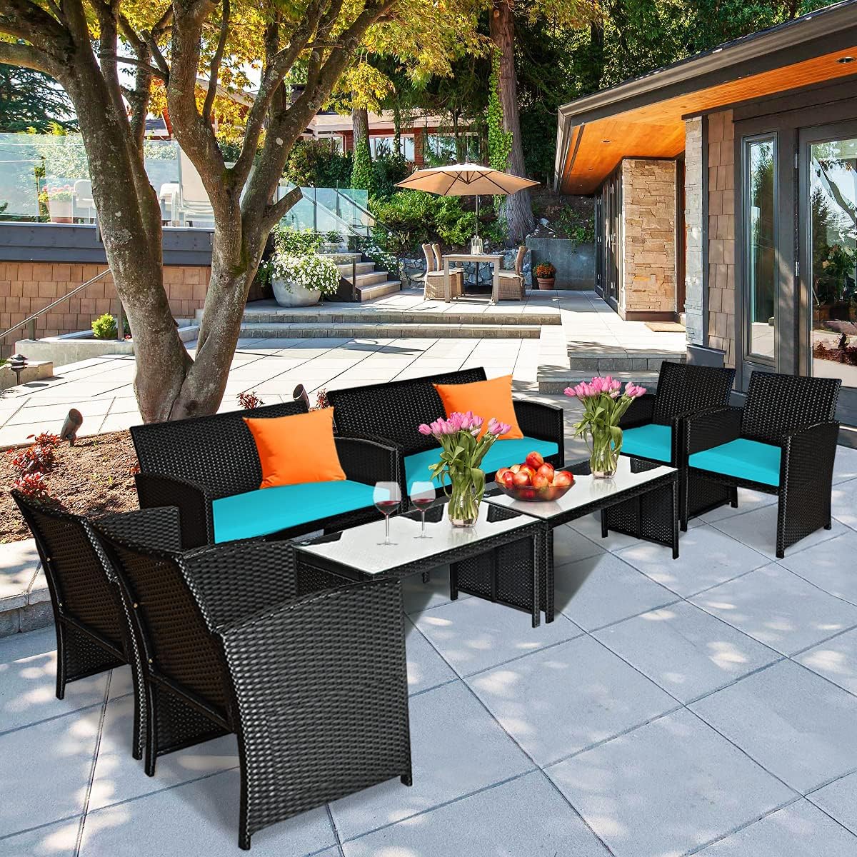 4 Pieces Patio Wicker Conversation Furniture