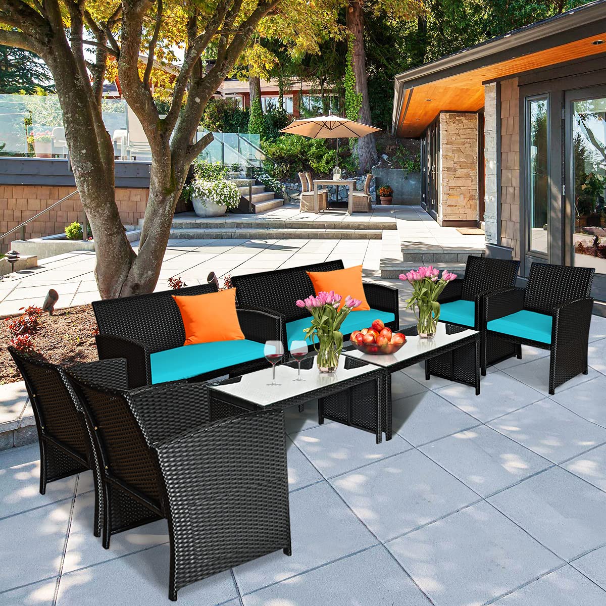 4 Pieces Patio Wicker Conversation Furniture