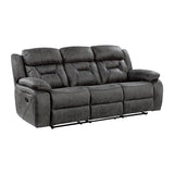 Reclining Couch, Polished Microfiber Manual Double Recliner Sofa, Gray