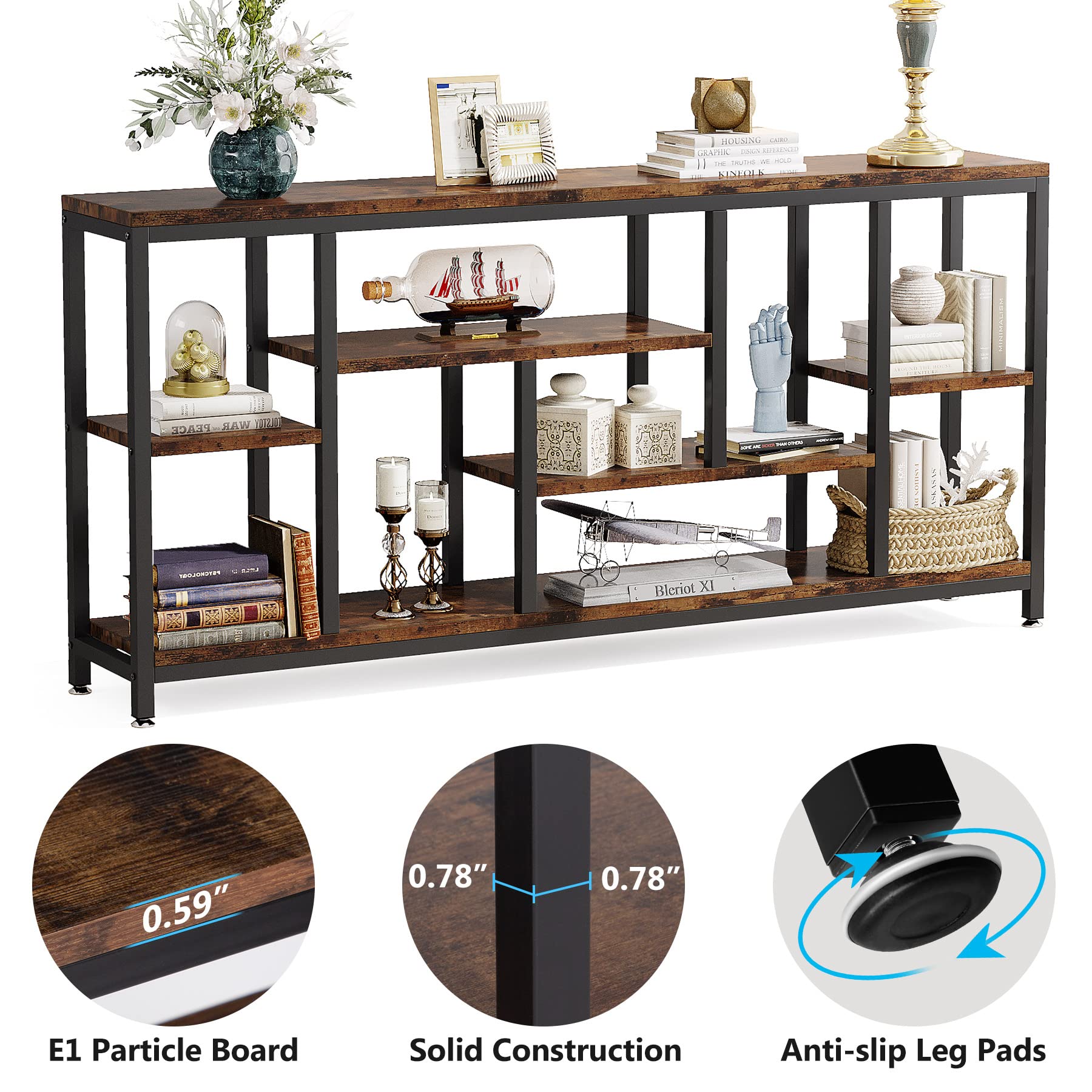 70.9" Extra Long Console Table with Storage Shelves - 3-Tier Industrial Entryway Accent Table